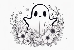 Cute ghost, surrounded by flowers, forearm or wrist tattoo tattoo idea