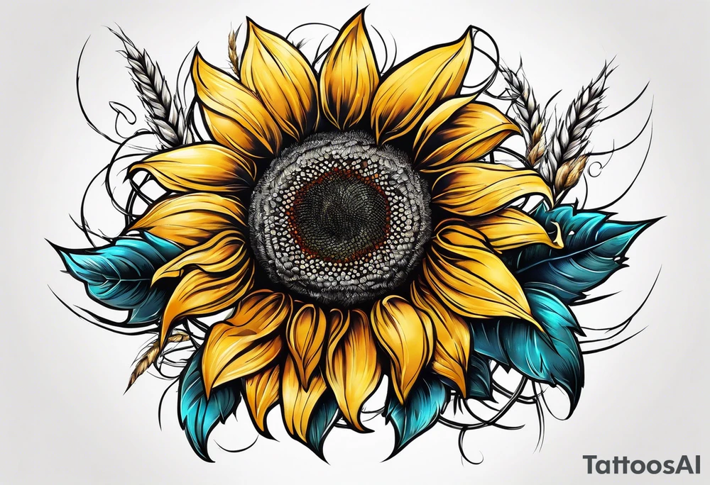 Sunflower, wheat, and barbed wire half sleeve tattoo idea Sunflower, wheat, and barbed wire half sleeve tattoo idea