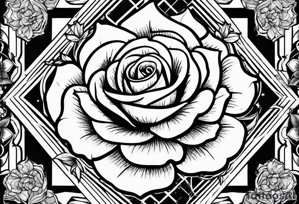 Tesseract with roses and stars around it tattoo idea
