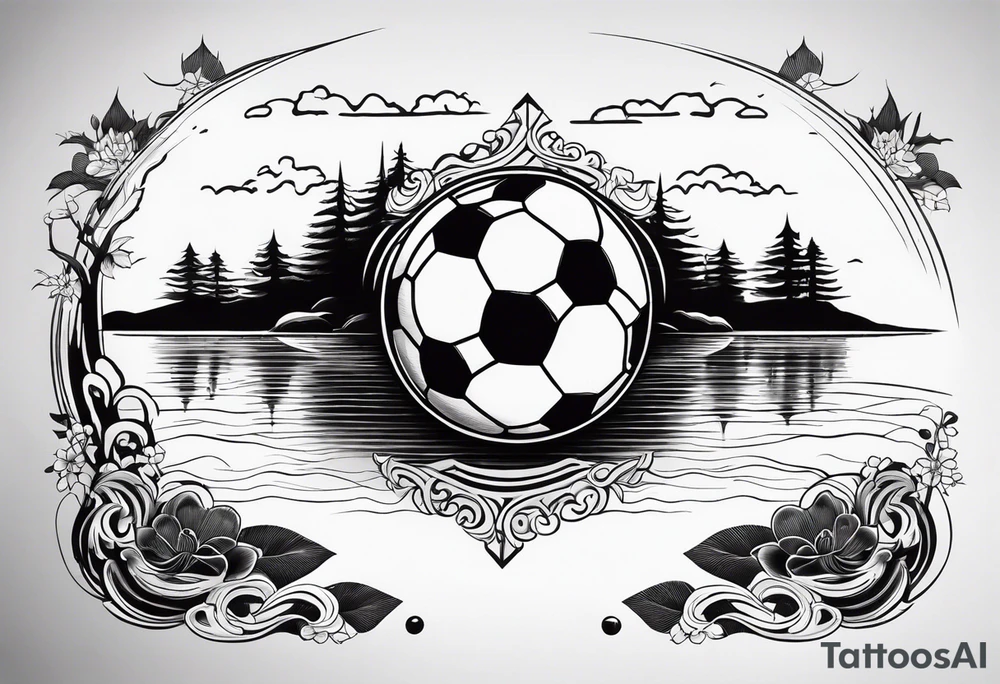 A football mirrored in a lake tattoo idea