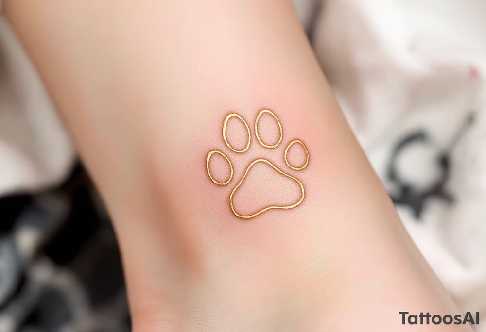 Single Gold Foil Paw Print – A single delicate paw outlined in shimmering metallic gold, placed near the heart or wrist, elegant and minimal. tattoo idea