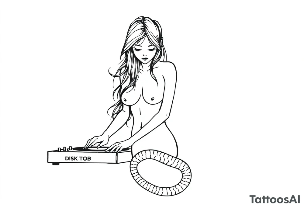 disk jockeying, naked girl, snake tattoo idea