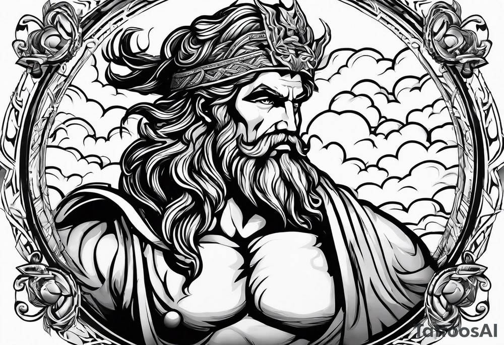 The god Zeus is a thunderer with lightning in the clouds tattoo idea