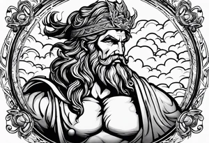 The god Zeus is a thunderer with lightning in the clouds tattoo idea