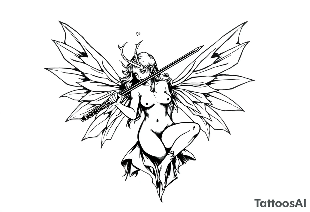 Dark fairy naked with weapon tattoo idea