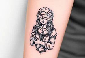 Fortuna's card as a beautiful woman with eyes covered with material, holds a scale in her hands tattoo idea