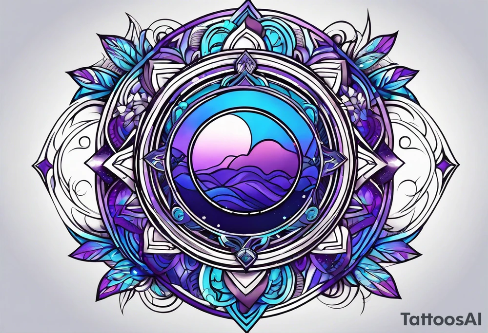 Blue and purple circle and lines tattoo idea