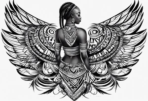 African tribal tattoo from left pec to left deltoid with wing on collarbone tattoo idea