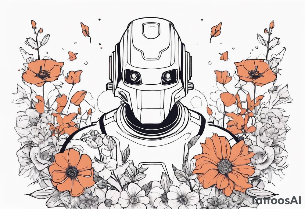 Ghost dressed like a robot, surrounded by flowers, tattoo idea Ghost dressed like a robot, surrounded by flowers, tattoo idea