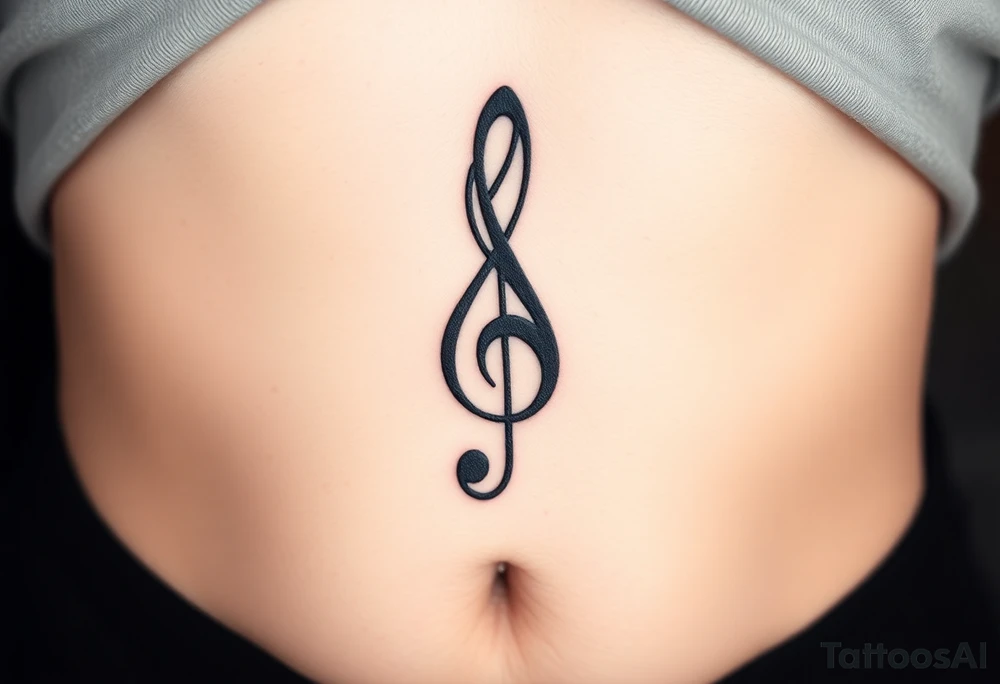 A geometric treble clef with sharp lines, made from bold black ink and accented with geometric shapes in gold tattoo idea