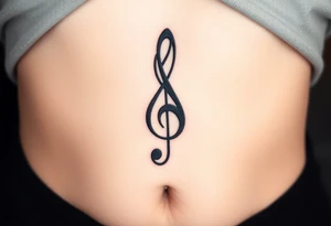 A geometric treble clef with sharp lines, made from bold black ink and accented with geometric shapes in gold tattoo idea