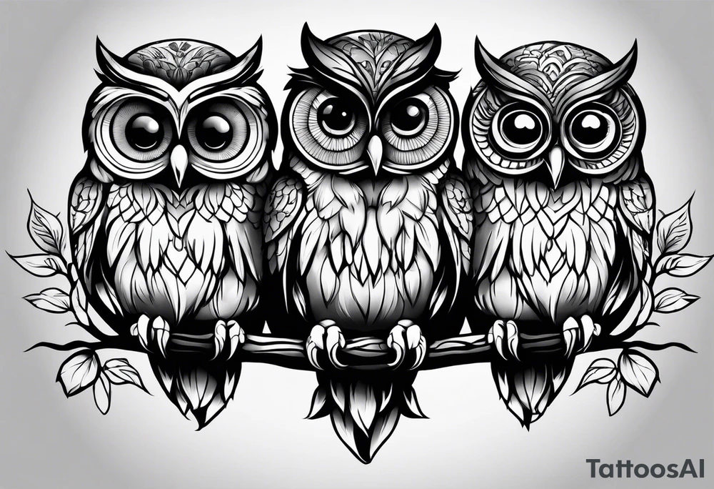 Owls 
Hear no evil, see no evil, speak no evil tattoo idea