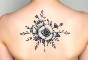 vintage bouquet of wild roses and meadow flowers with morning dew tattoo idea