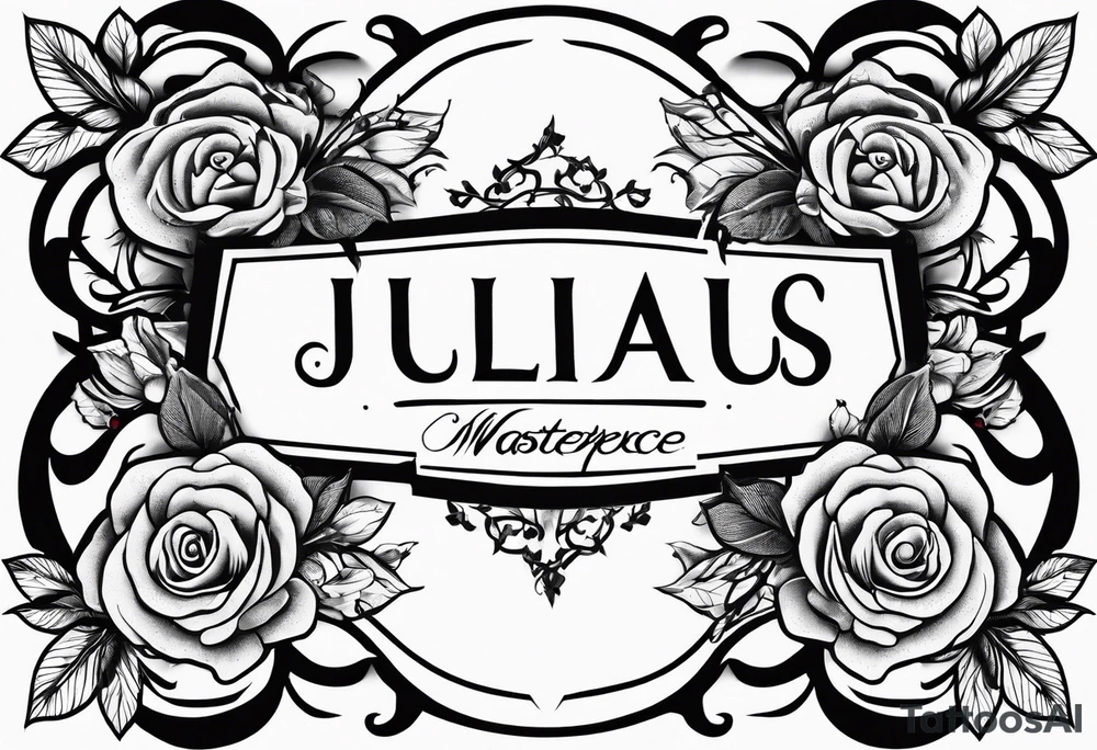 Name tattoo with Julius written on it  with roses in a cursive font tattoo idea