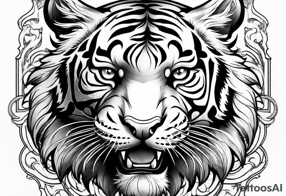 tiger smiling leaping tattoo idea