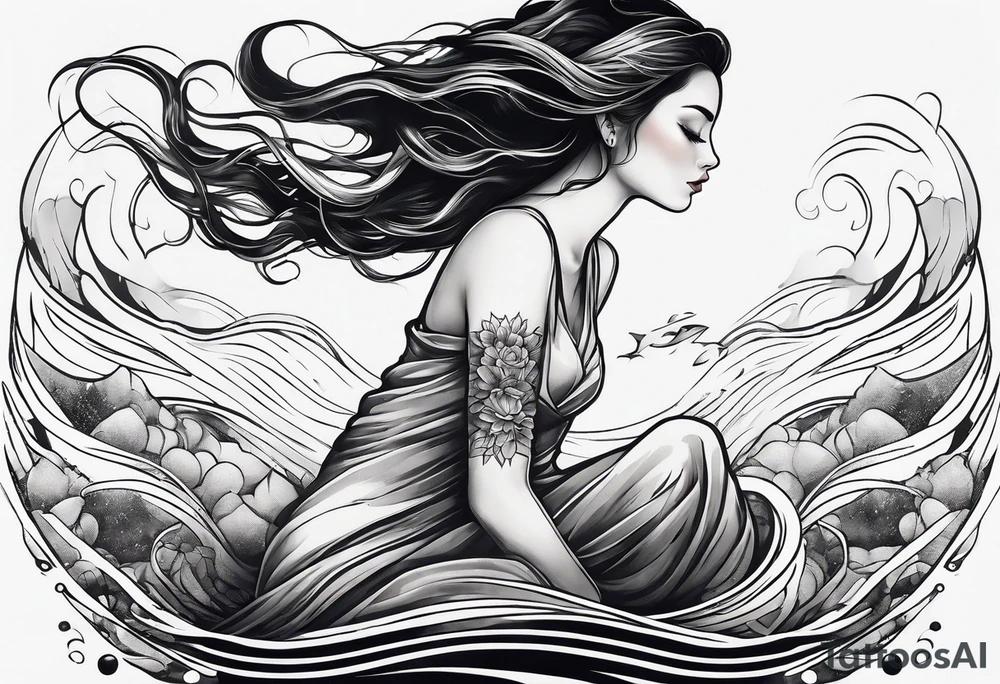simple tattoo of full body girl comfortably floating above water tattoo idea
