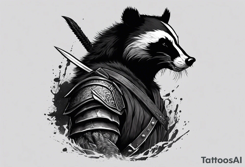 Draw me psychopath Badger/Wolverine with aggressive full body, killer face with a scary smile, very long nails and he attacks like a Bloody Assassin/Warrior/Gladiator to us and also, he has very deadly looking. He fights with his nails. Everybody scares after their first sight. Give me horror type Badger Tattoo. I want to see his Realistic full body. tattoo idea