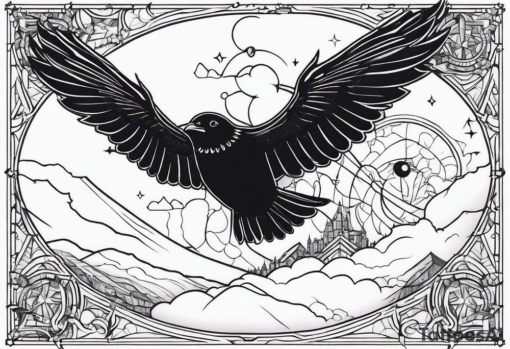 a scary black flying to the top tattoo idea