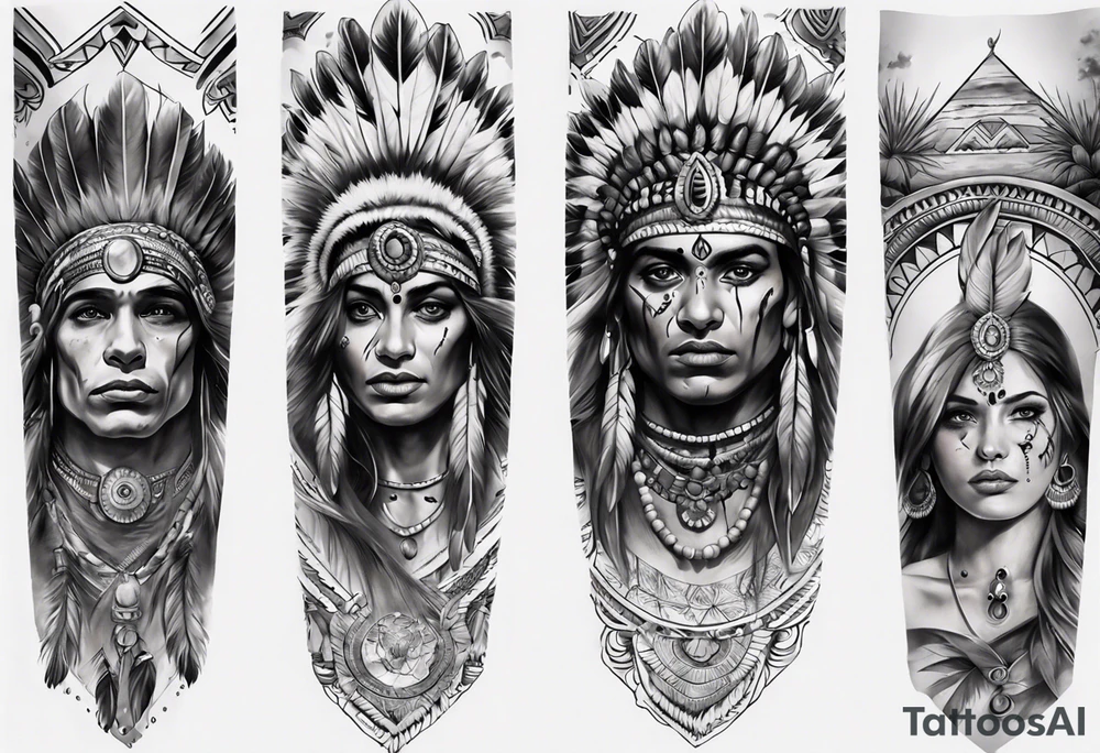 ARM SLEEVE WITH INDIAN THEME REALISTIC tattoo idea