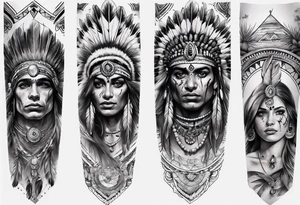 ARM SLEEVE WITH INDIAN THEME REALISTIC tattoo idea