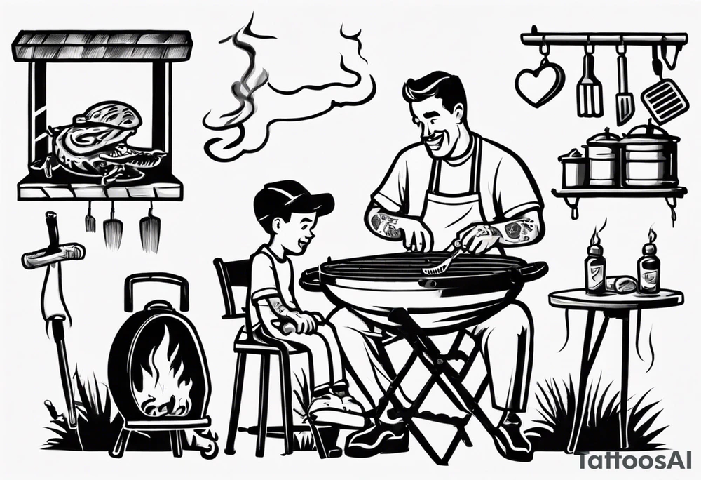 Father and son spending time grilling outside tattoo idea