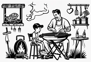 Father and son spending time grilling outside tattoo idea