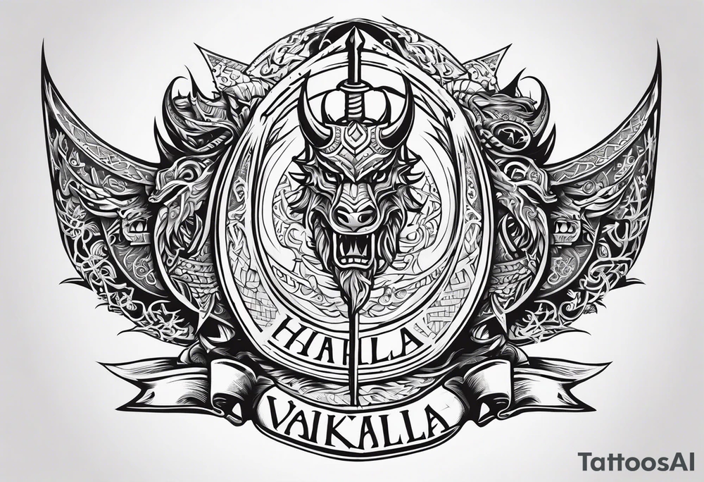 Valhalla sword shield viking ship dragon head tattoo idea Valhalla sword shield viking ship dragon head tattoo idea