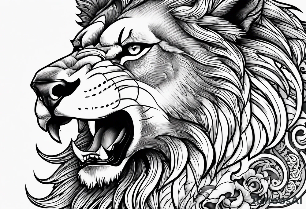 create a tattoo style image, merging the 3 animals, an American eagle, a lion and a wolf tattoo idea