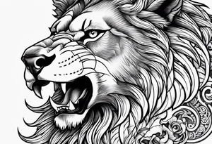 create a tattoo style image, merging the 3 animals, an American eagle, a lion and a wolf tattoo idea