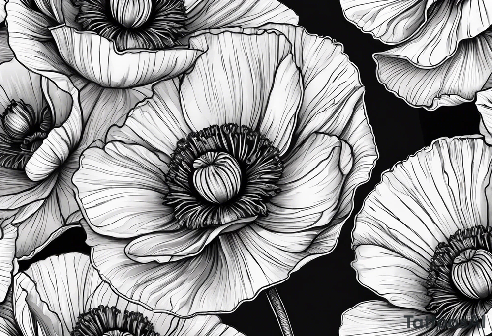 Poppy flowers with the date 1/15/22 in Roman numerals tattoo idea