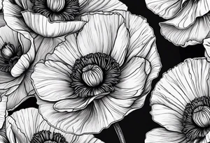 Poppy flowers with the date 1/15/22 in Roman numerals tattoo idea