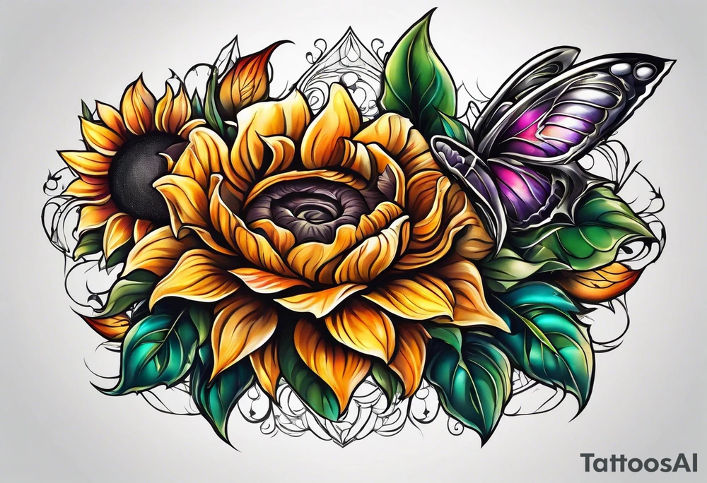 flower rose , sunflower, alien tattoo idea