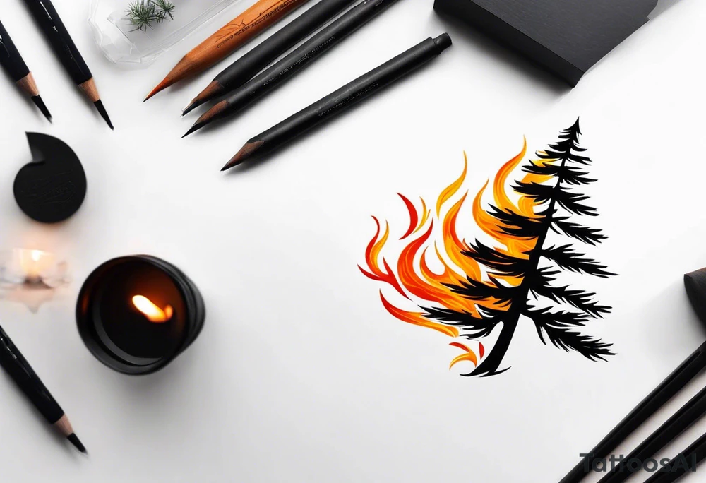 Pine tree turning into flame tattoo idea