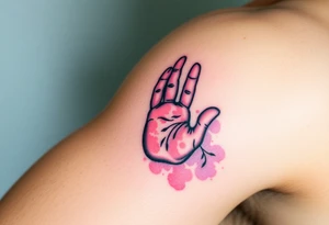 A tiny handprint placed inside a larger one, shaded in watercolor pastels (light pink, baby blue, and soft lavender), representing growth and connection tattoo idea