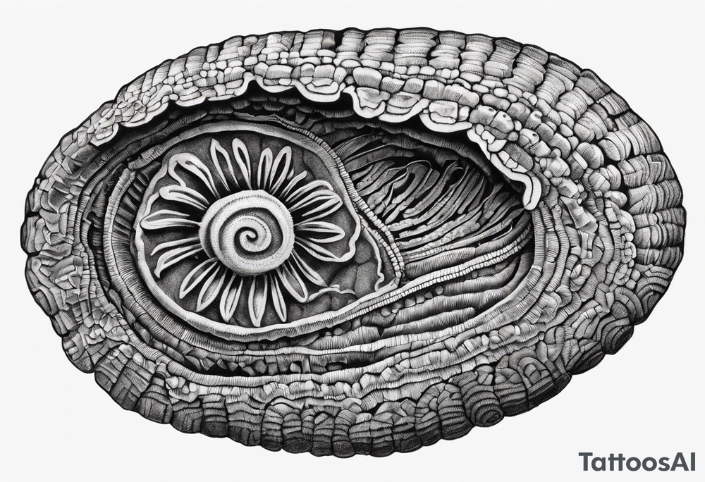 A crinoid fossil found in Iowa in black ink tattoo idea