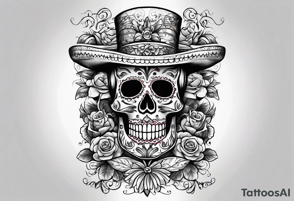 Mexico day of dead  rectangle  man skeleton tattoo idea