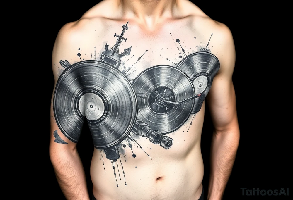 vinyl records with water color tattoo idea