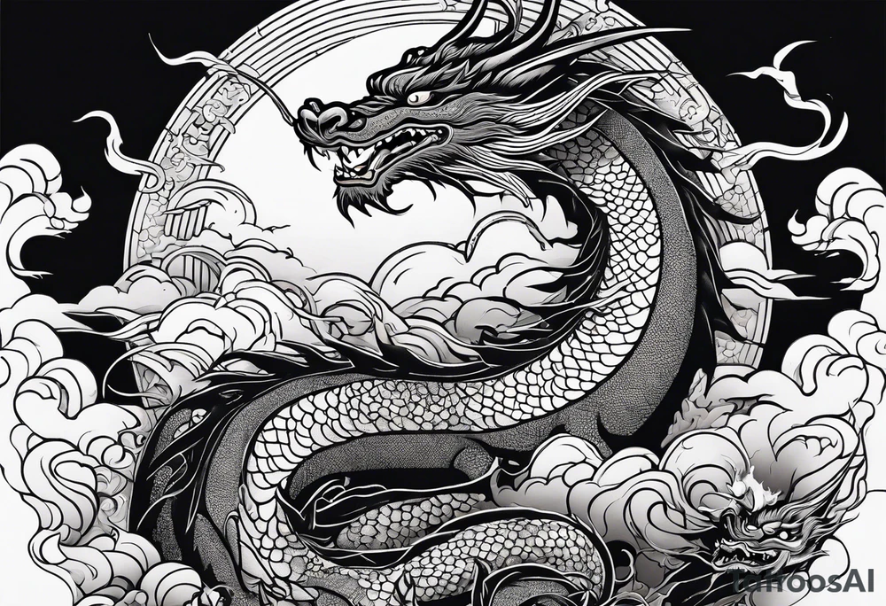 Woman riding a dragon, traditional japanese irezumi style tattoo idea