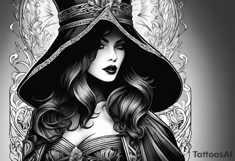 Shadow cloak protecting beautiful dagger tattoo idea