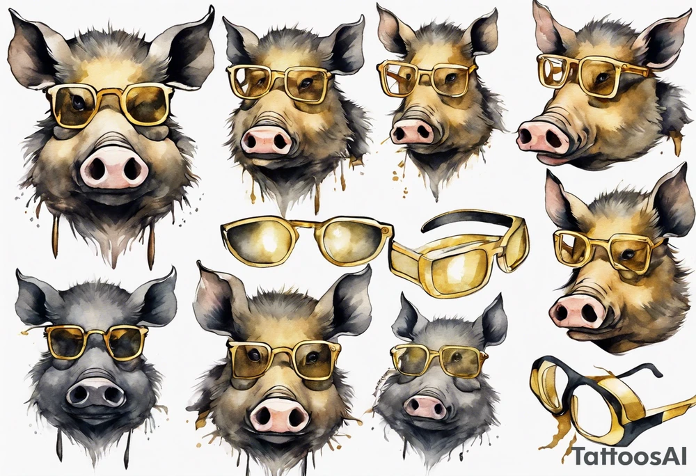 a wild boar wearing gold spectacles tattoo idea