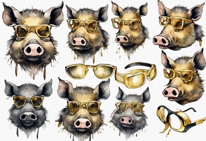 a wild boar wearing gold spectacles tattoo idea