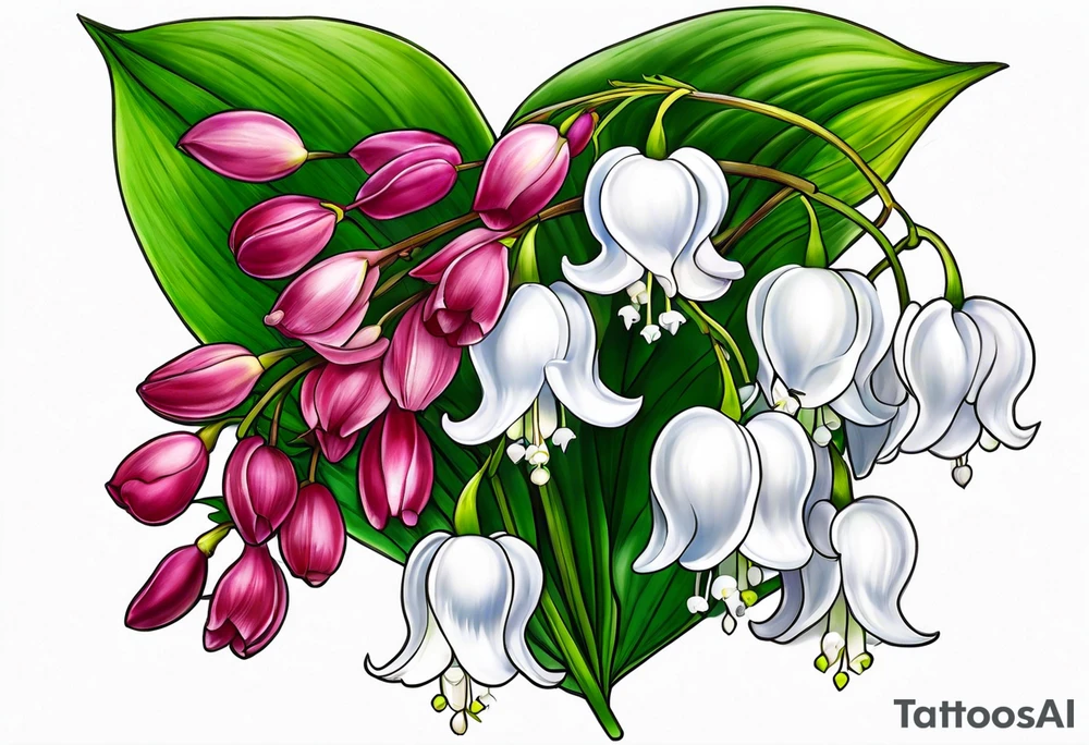 lily of the valley and asian bleeding heart flower tattoo idea