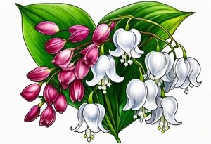 lily of the valley and asian bleeding heart flower tattoo idea