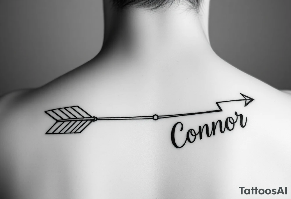 1 fancy feminine arrow that incorporates the name Cameron and another feminine arrow that incorporates the name Connor tattoo idea