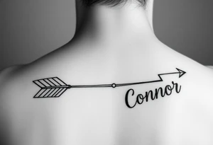 1 fancy feminine arrow that incorporates the name Cameron and another feminine arrow that incorporates the name Connor tattoo idea