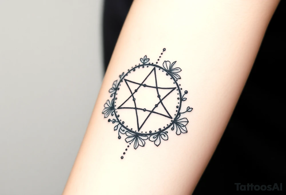Enneagram symbol with fine line florals tattoo idea