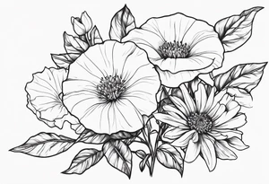 morning glory, and aster bouquet tattoo idea
