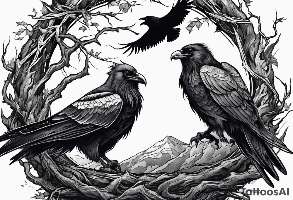 raven and osprey sharing nest tattoo idea