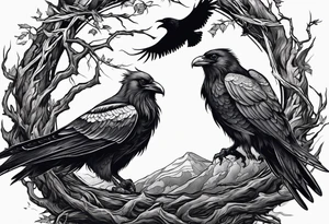 raven and osprey sharing nest tattoo idea