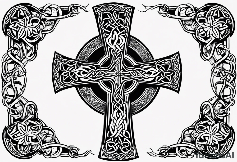 celtic cross with flowersimple celtic cross with flowers intertwined tattoo idea